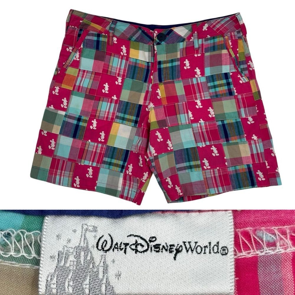 Disney Mickey Mouse Patchwork Madras Bermuda Shor… - image 1